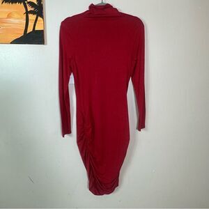 VENUS Red Turtleneck Bodycon Midi Dress rayon